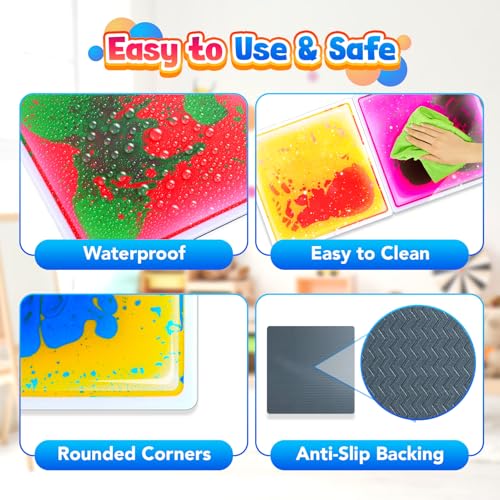 Sensory Floor Tiles: Liquid Play Mats Sensory Pads for Kids Toddlers, 9PCS Autism Sensory Toys, 12"x12" Lava Tiles for Dancing Learning, Special Education Classroom Must Haves, Gross Motor Development