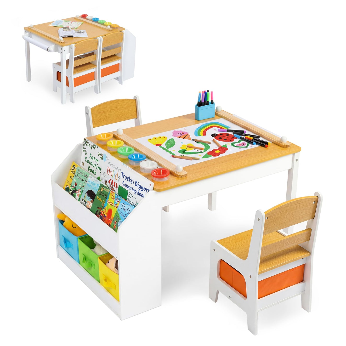 Kids Activity Table and Chair Set with Storage Bins