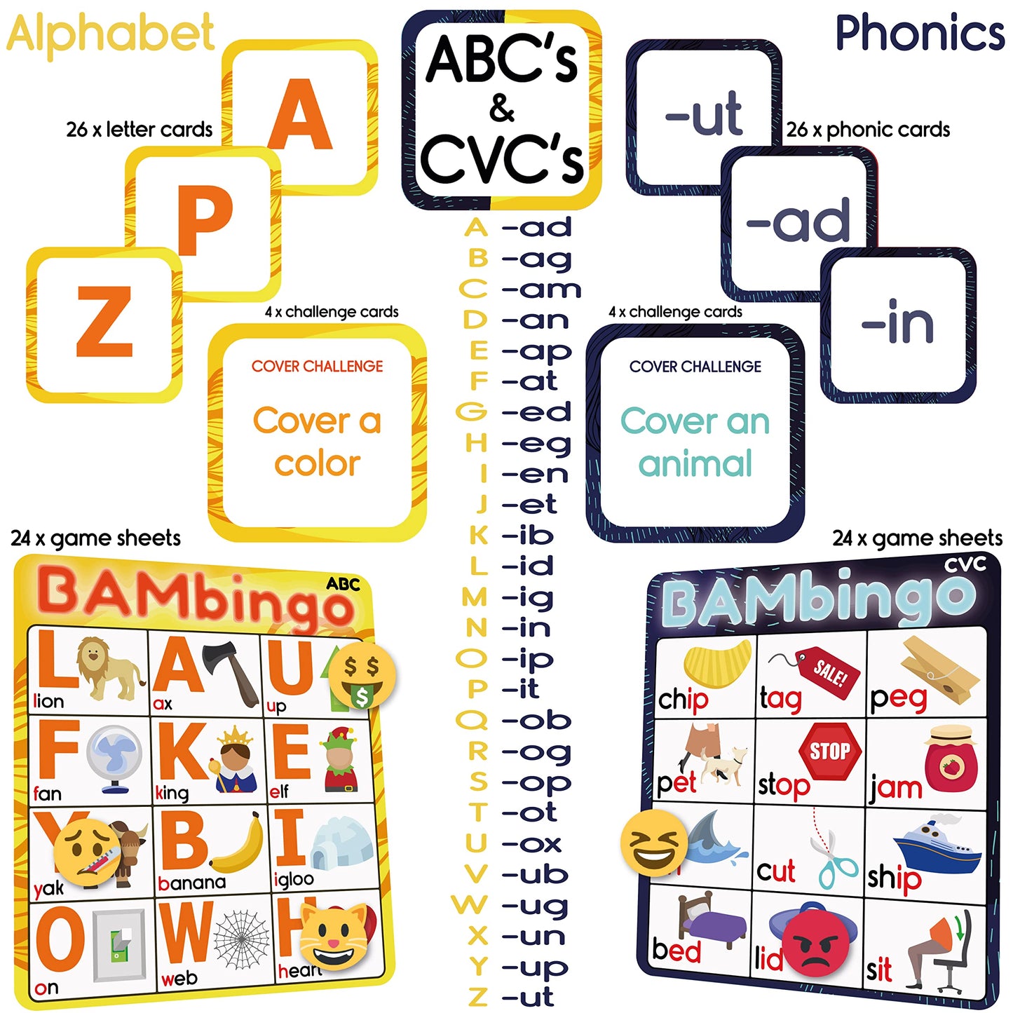 Alphabet Phonics Bingo Learning Game for Kids