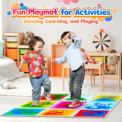 Sensory Floor Tiles: Liquid Play Mats Sensory Pads for Kids Toddlers, 9PCS Autism Sensory Toys, 12"x12" Lava Tiles for Dancing Learning, Special Education Classroom Must Haves, Gross Motor Development