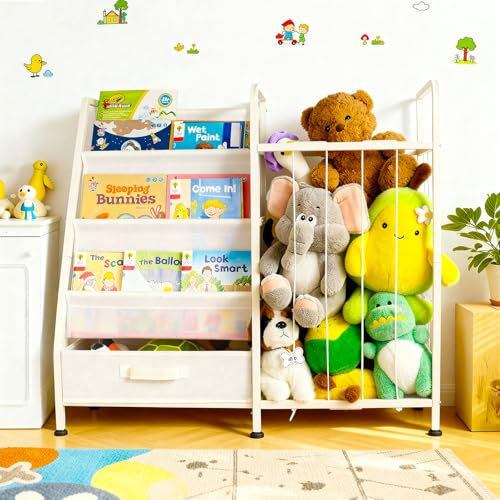 3-Tier Kids Bookshelf with Stuffed Animal Storage