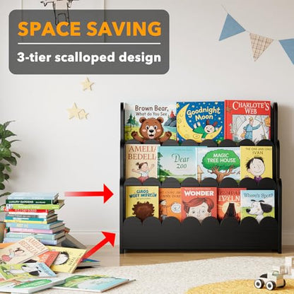 3-Tier Montessori Wooden Bookshelf for Toddlers