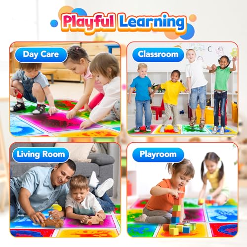 Sensory Floor Tiles: Liquid Play Mats Sensory Pads for Kids Toddlers, 9PCS Autism Sensory Toys, 12"x12" Lava Tiles for Dancing Learning, Special Education Classroom Must Haves, Gross Motor Development