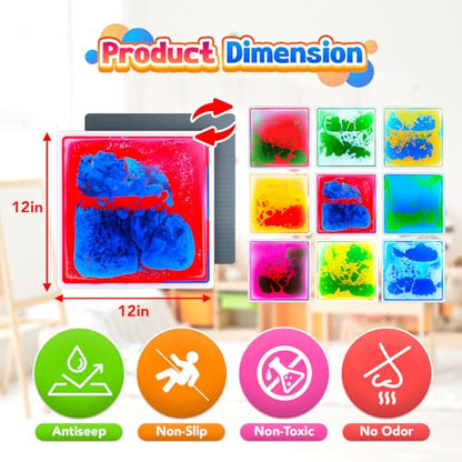 Sensory Floor Tiles: Liquid Play Mats Sensory Pads for Kids Toddlers, 9PCS Autism Sensory Toys, 12"x12" Lava Tiles for Dancing Learning, Special Education Classroom Must Haves, Gross Motor Development