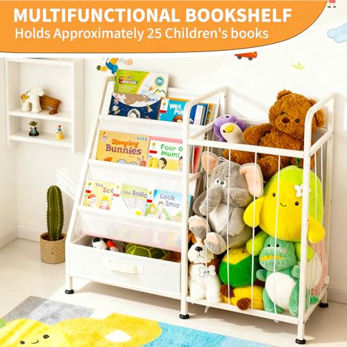 3-Tier Kids Bookshelf with Stuffed Animal Storage