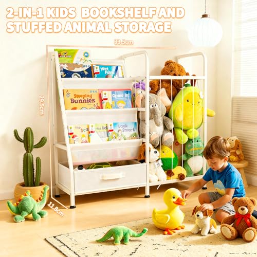 3-Tier Kids Bookshelf with Stuffed Animal Storage