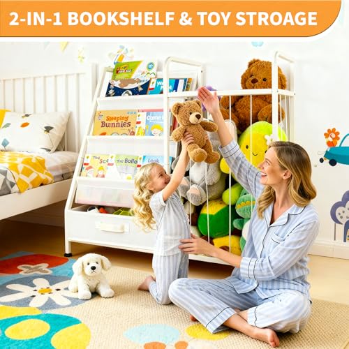 3-Tier Kids Bookshelf with Stuffed Animal Storage