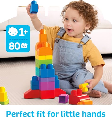 MEGA BLOKS First Builders Toddler Blocks Toys Set, Big Building Bag with 80 Pieces and Storages