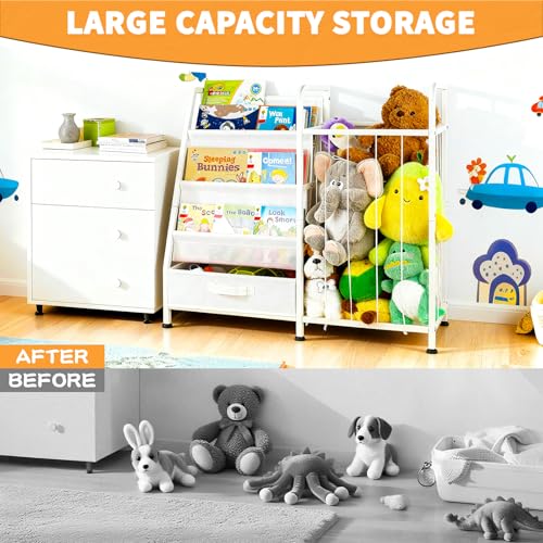 3-Tier Kids Bookshelf with Stuffed Animal Storage