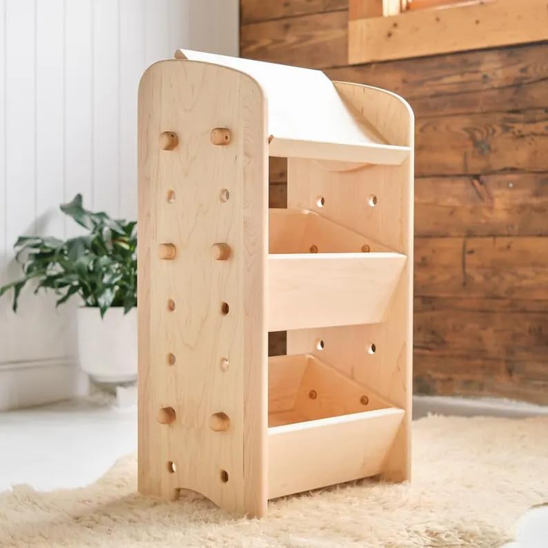 3-Tier Natural Wood Kids Bookshelf Organizer