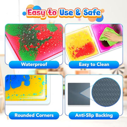 Sensory Floor Tiles: Liquid Play Mats Sensory Pads for Kids Toddlers, 9PCS Autism Sensory Toys, 12"x12" Lava Tiles for Dancing Learning, Special Education Classroom Must Haves, Gross Motor Development