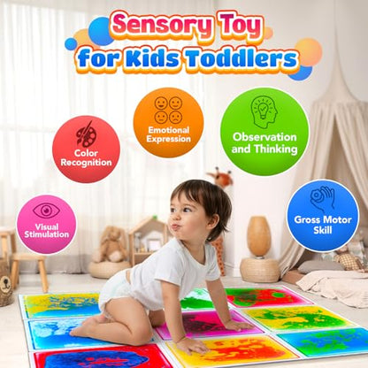 Sensory Floor Tiles: Liquid Play Mats Sensory Pads for Kids Toddlers, 9PCS Autism Sensory Toys, 12"x12" Lava Tiles for Dancing Learning, Special Education Classroom Must Haves, Gross Motor Development