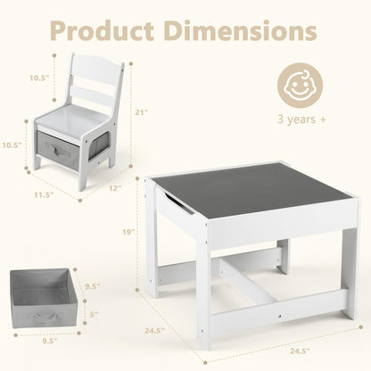 Kinder King 4 in 1 Kids Wood Table & 2 Chairs Set
