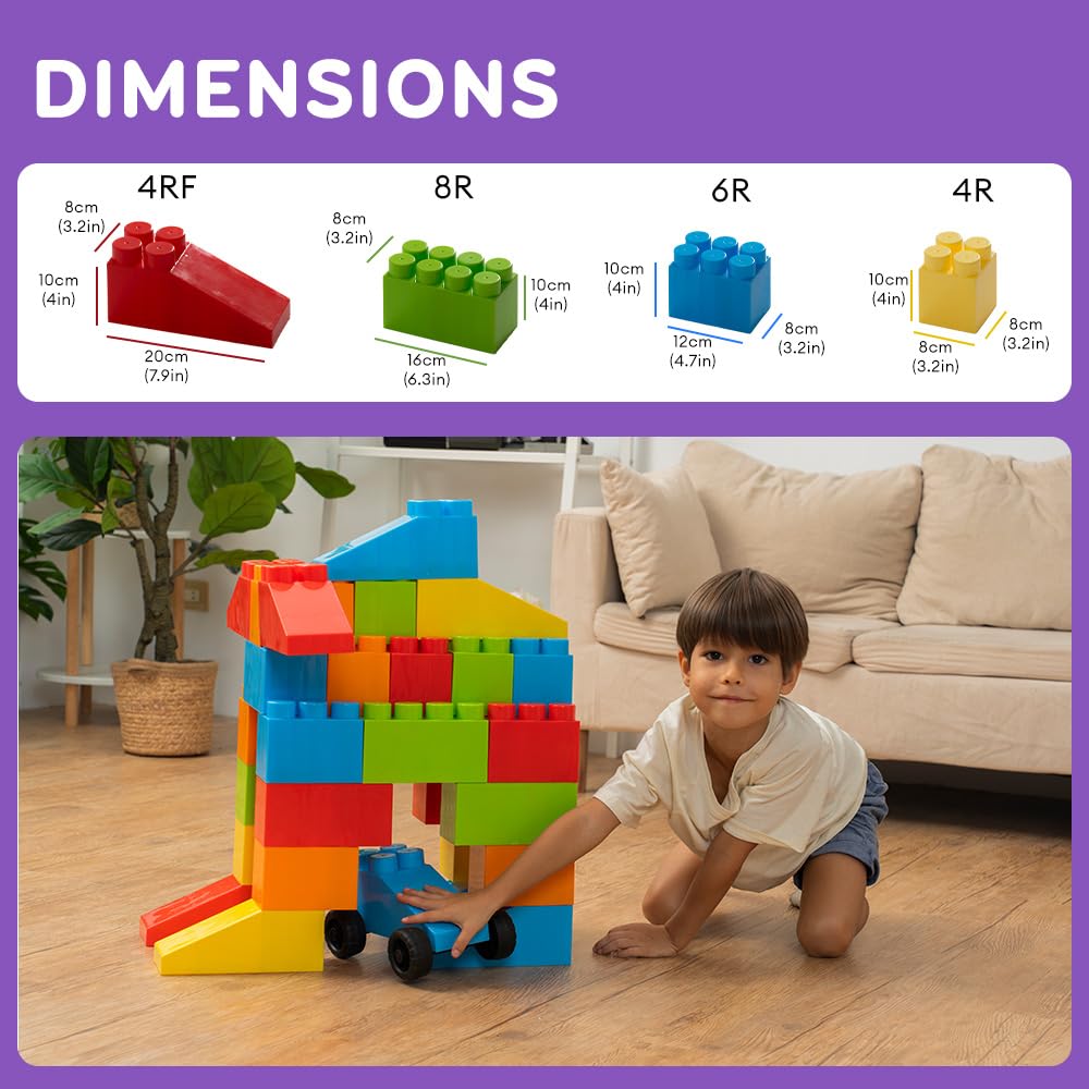 MassBricks Jumbo Plastic Building Blocks - Giant Toddler Bricks Kids, Boys, Girls Age 2-8 Play Large Educational, Construction, Stacking Toys BPA Free
