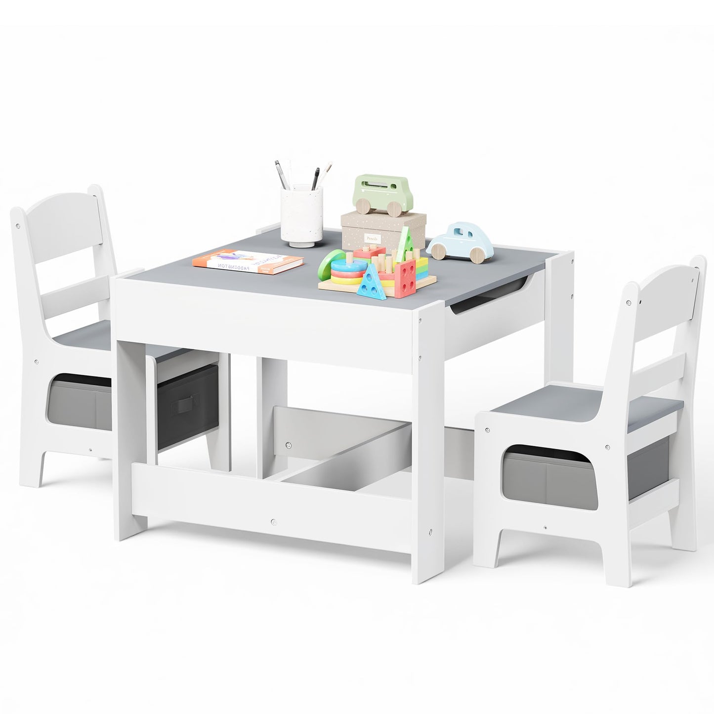 Kinder King 4 in 1 Kids Wood Table & 2 Chairs Set