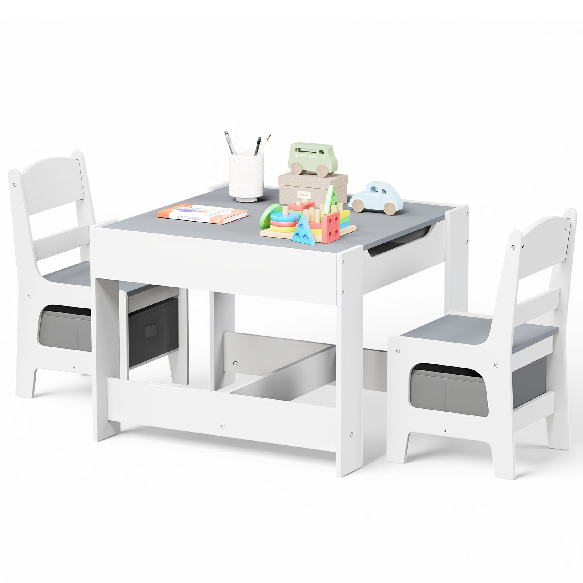 Kinder King 4 in 1 Kids Wood Table & 2 Chairs Set