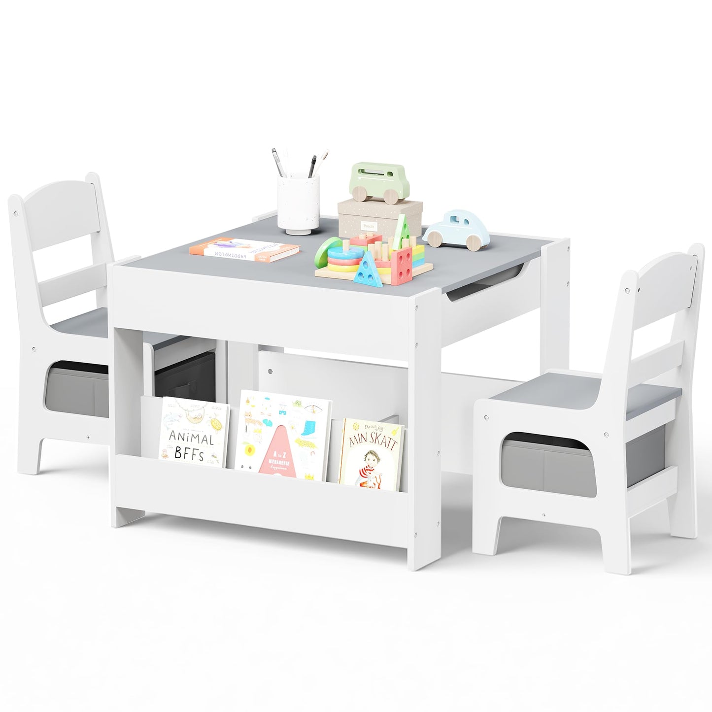 Kinder King 4 in 1 Kids Wood Table & 2 Chairs Set