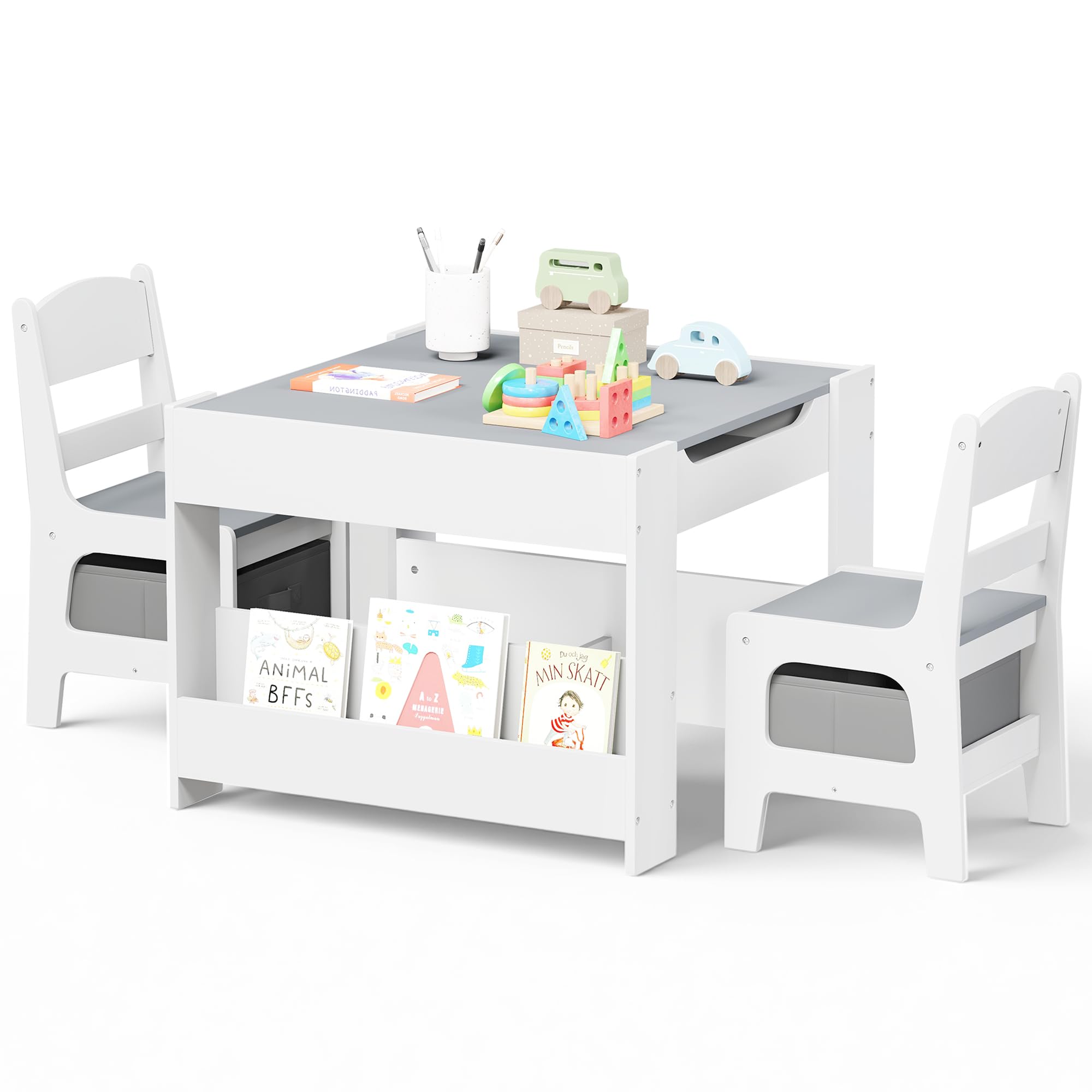 Kinder King 4 in 1 Kids Wood Table & 2 Chairs Set