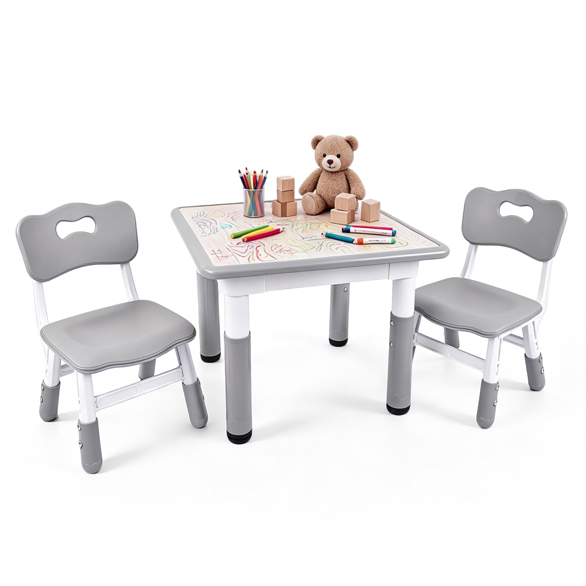 Height Adjustable Kids Table and Chairs Set