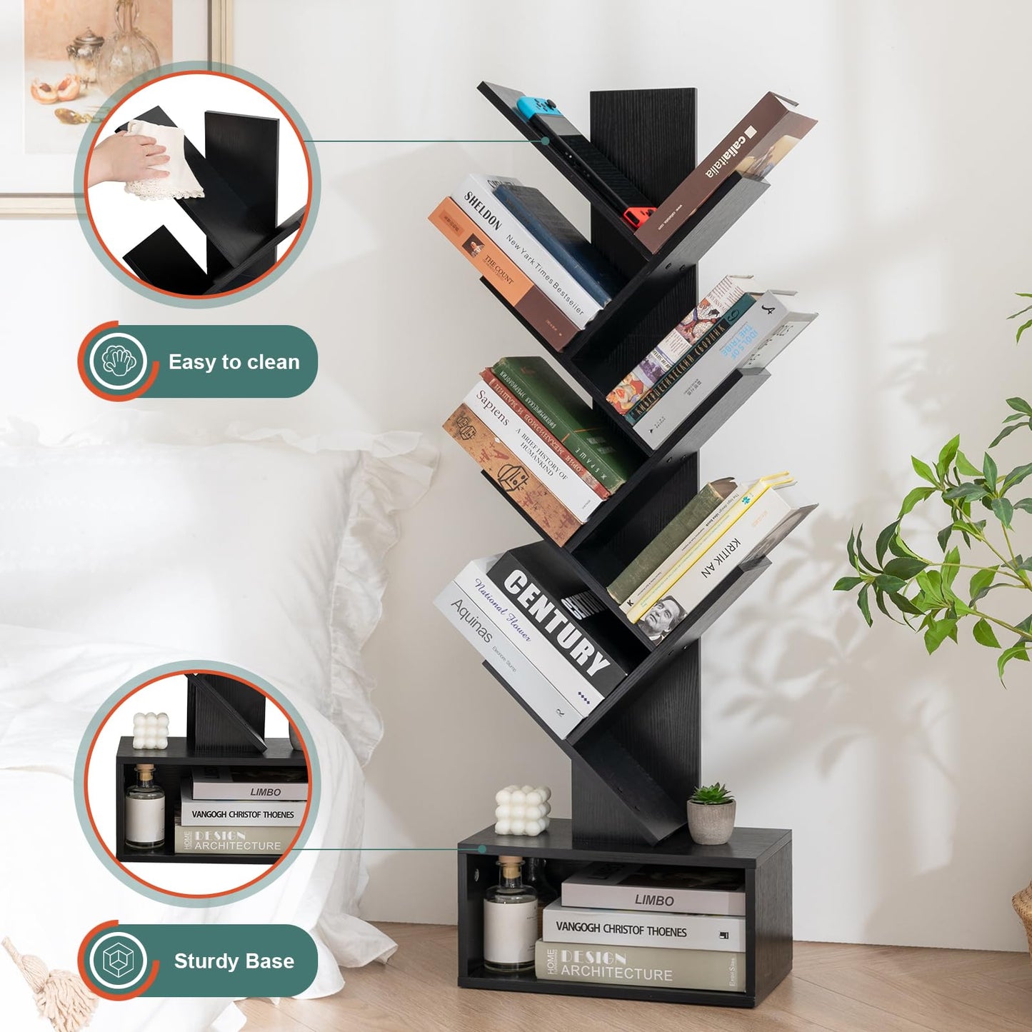 Tree Shape Kids Bookshelf with 6 Shelves