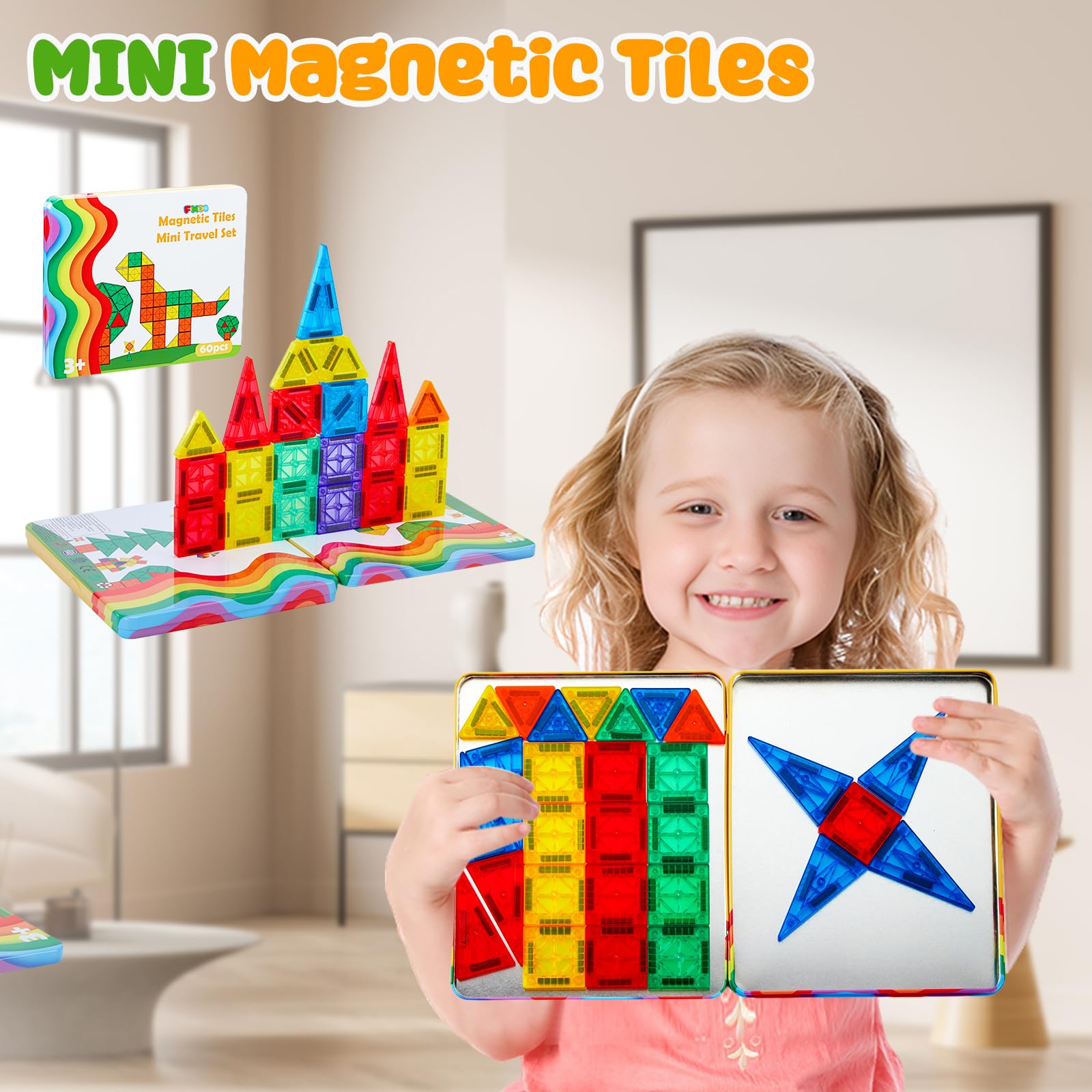 FNJO Magnetic Tiles,Magnet Building Set, Magnetic Building Blocks,Construction STEM Learning and Playing Toys for Kids, Montessori Toy for Preschool Boys Girls Toddlers Classroom Must-Haves