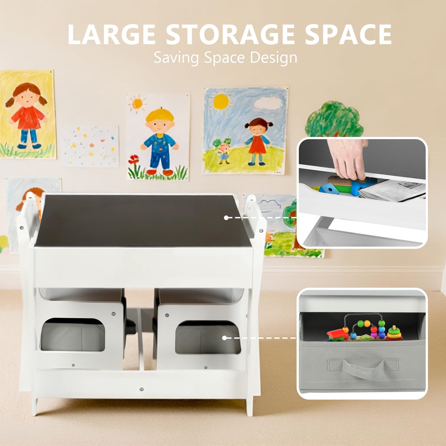 Kinder King 4 in 1 Kids Wood Table & 2 Chairs Set