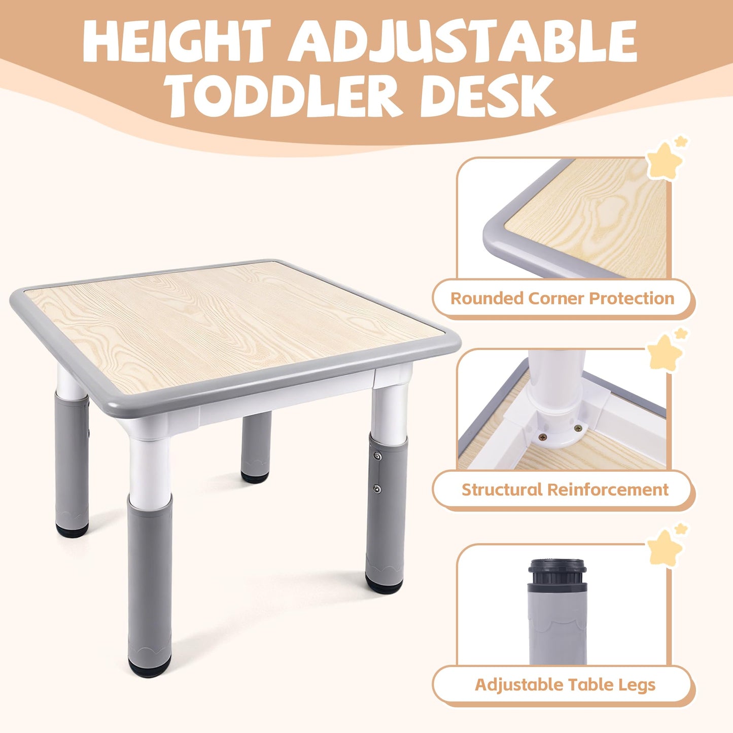 Height Adjustable Kids Table and Chairs Set