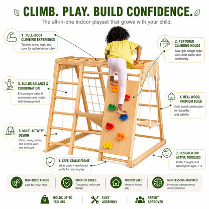 6-in-1 Wooden Indoor Playground Climber for Kids