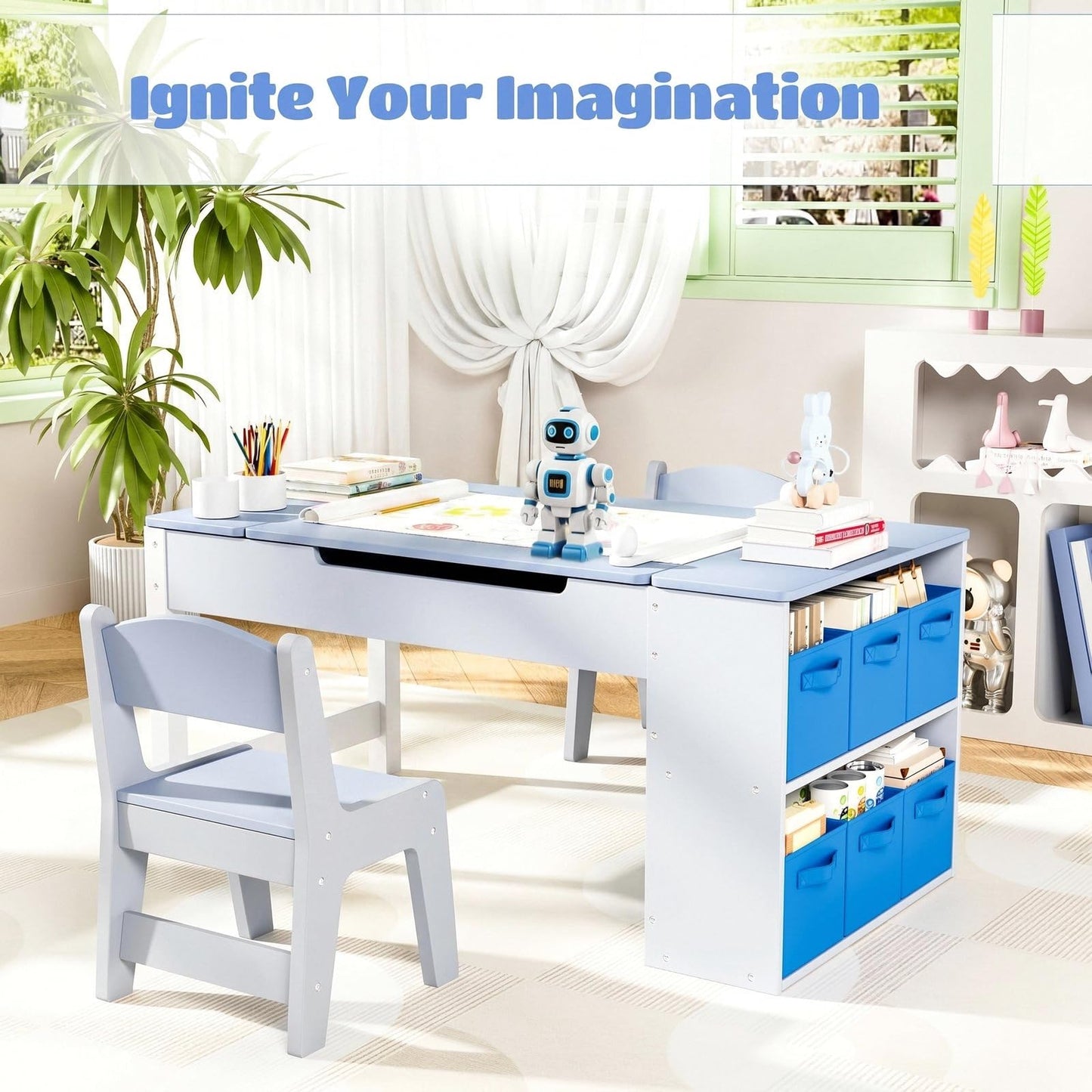 3-in-1 Kids Art Table and Easel Set