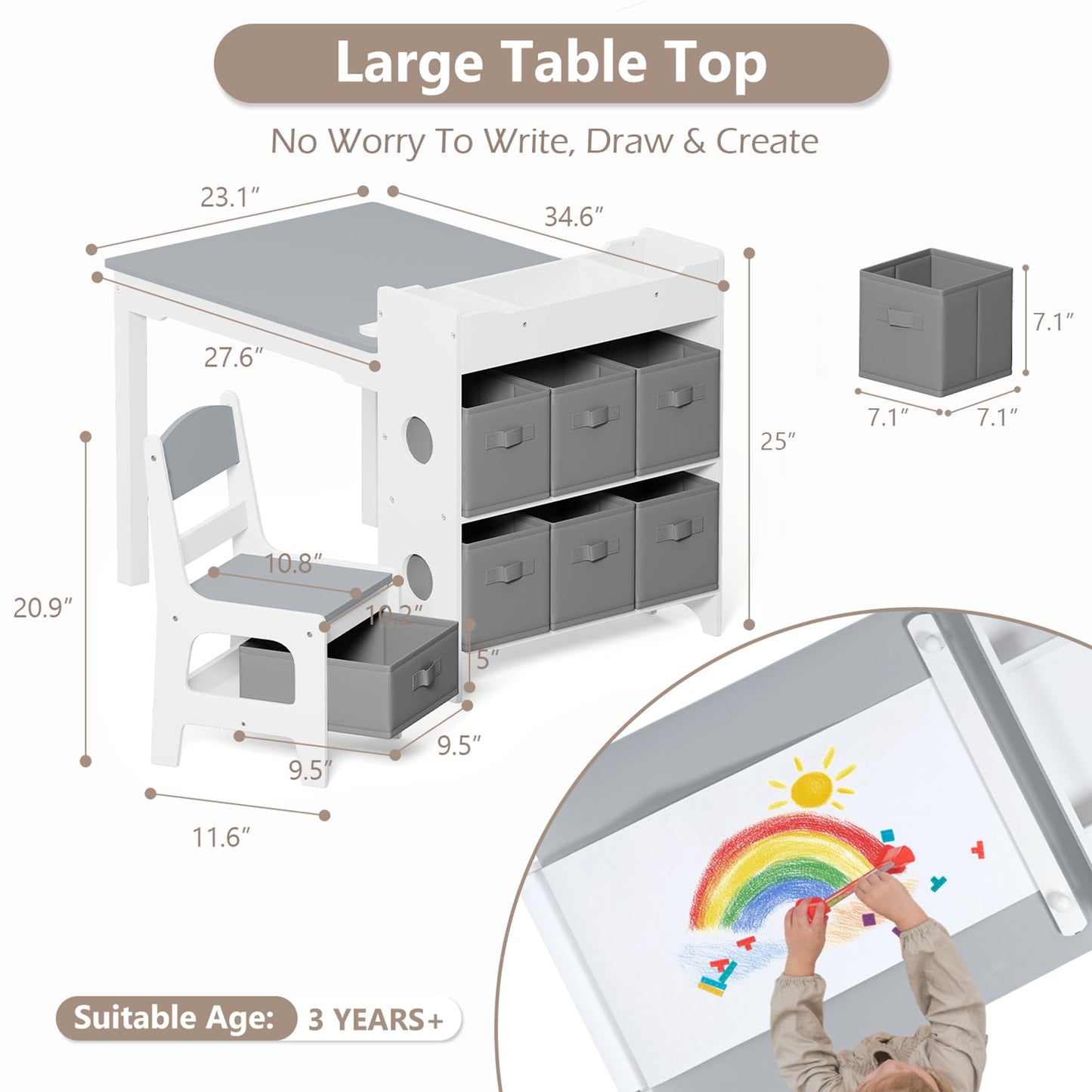 Kids Activity Table and Chair Set with Storage Bins