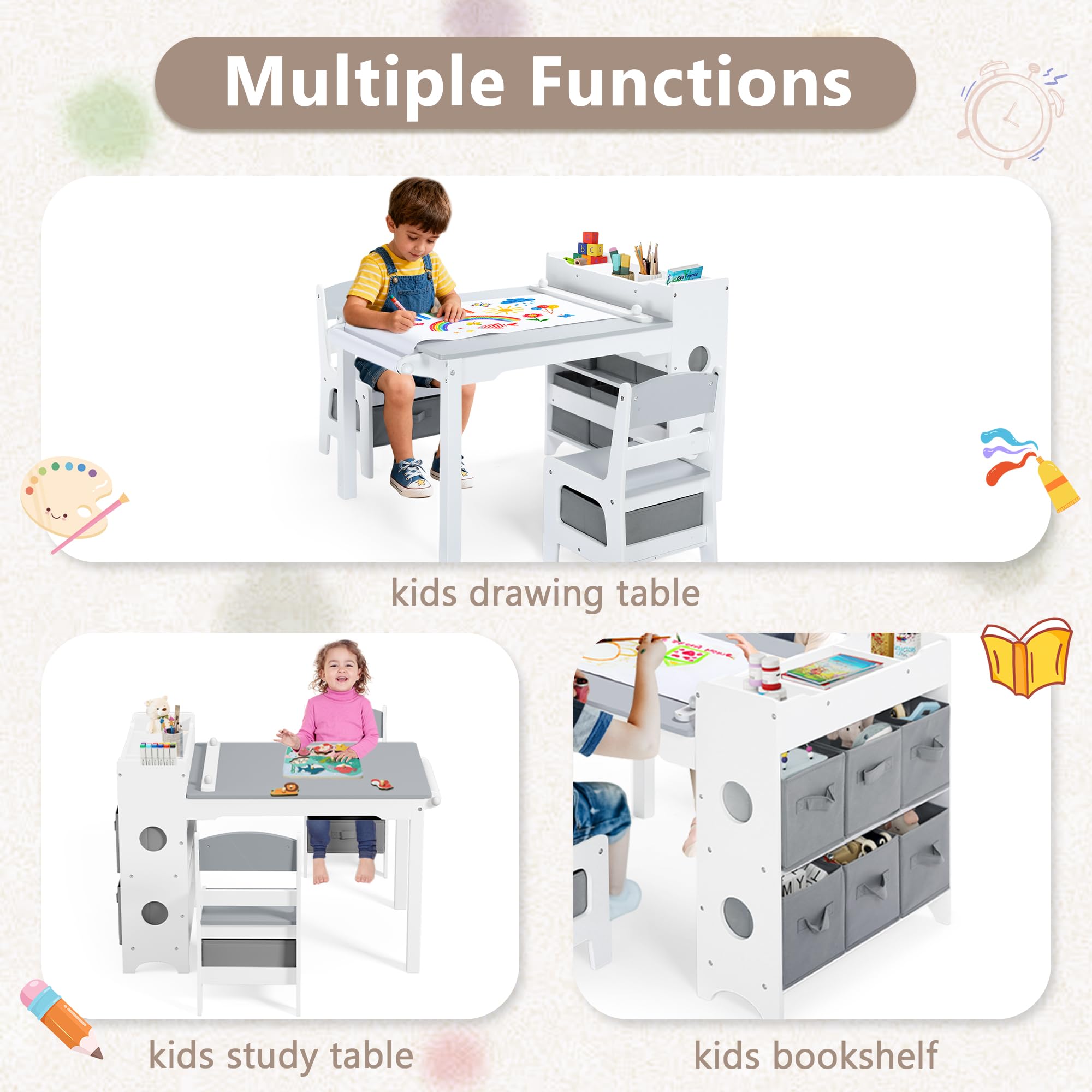Kids Activity Table and Chair Set with Storage Bins