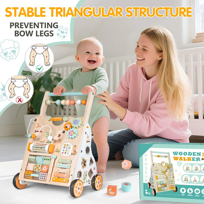 10-in-1 Montessori Wooden Baby Walker for Toddlers
