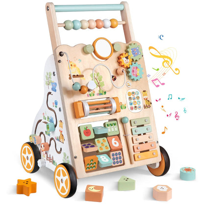 10-in-1 Montessori Wooden Baby Walker for Toddlers