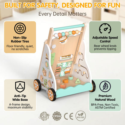 10-in-1 Montessori Wooden Baby Walker for Toddlers