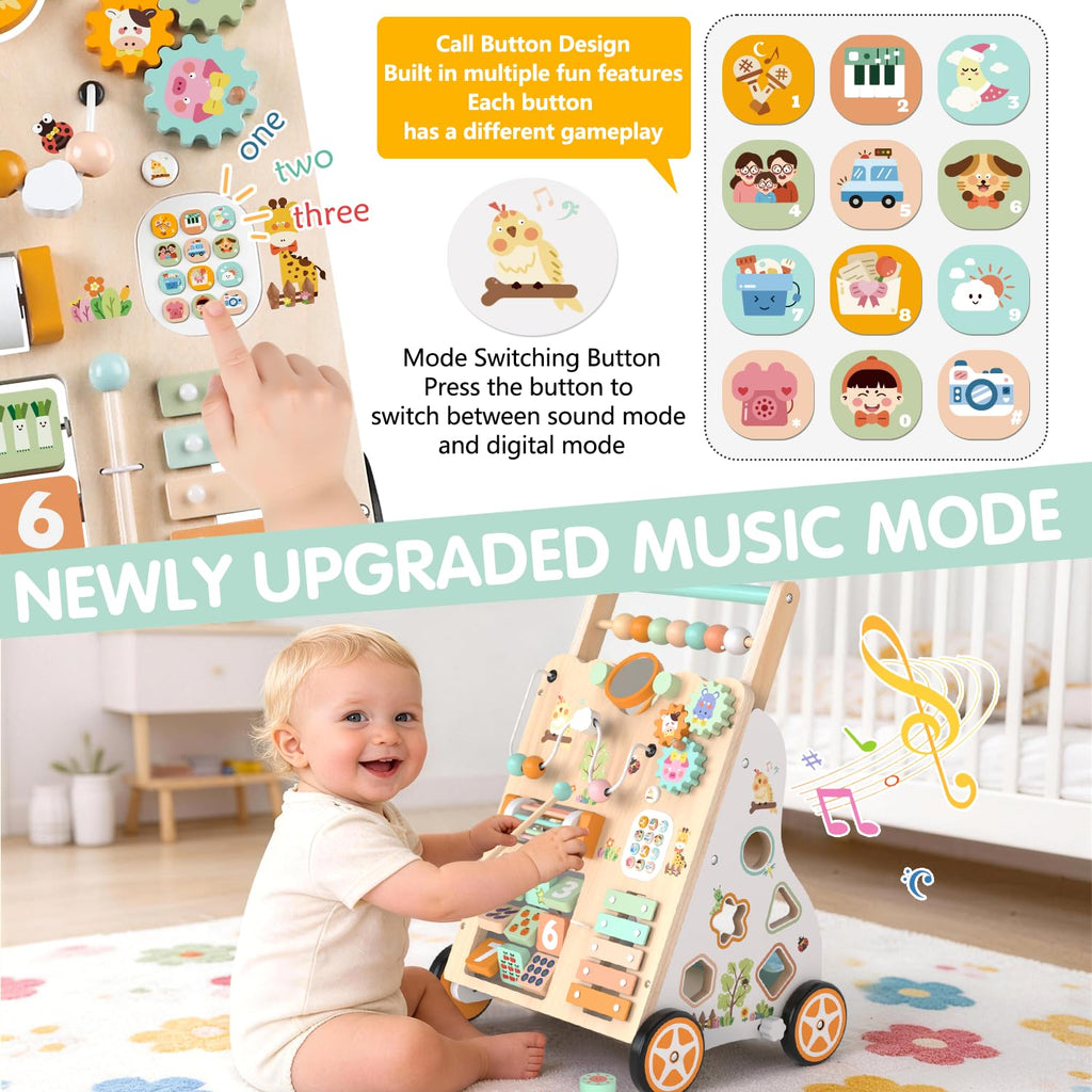 10-in-1 Montessori Wooden Baby Walker for Toddlers