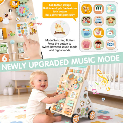 10-in-1 Montessori Wooden Baby Walker for Toddlers