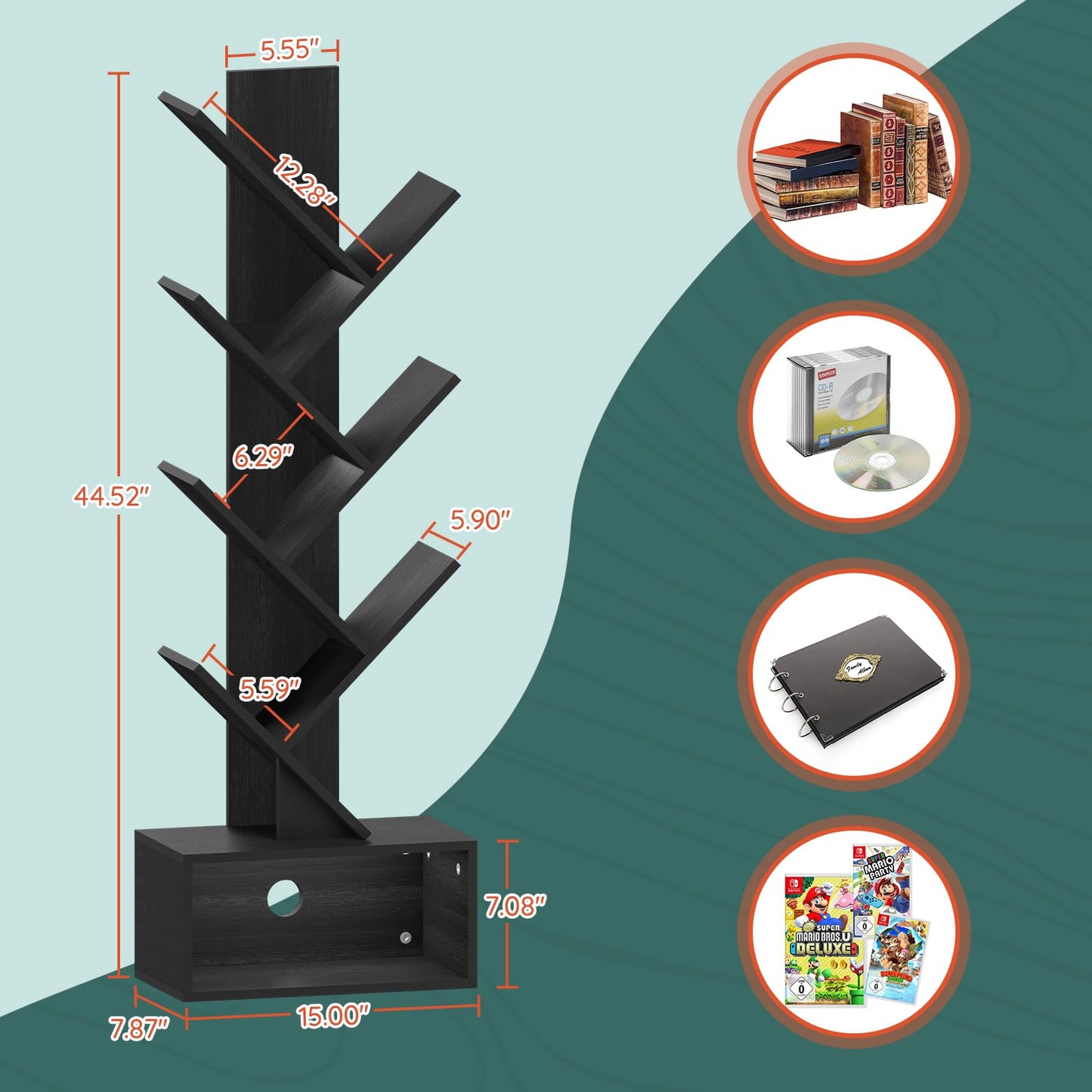 Tree Shape Kids Bookshelf with 6 Shelves
