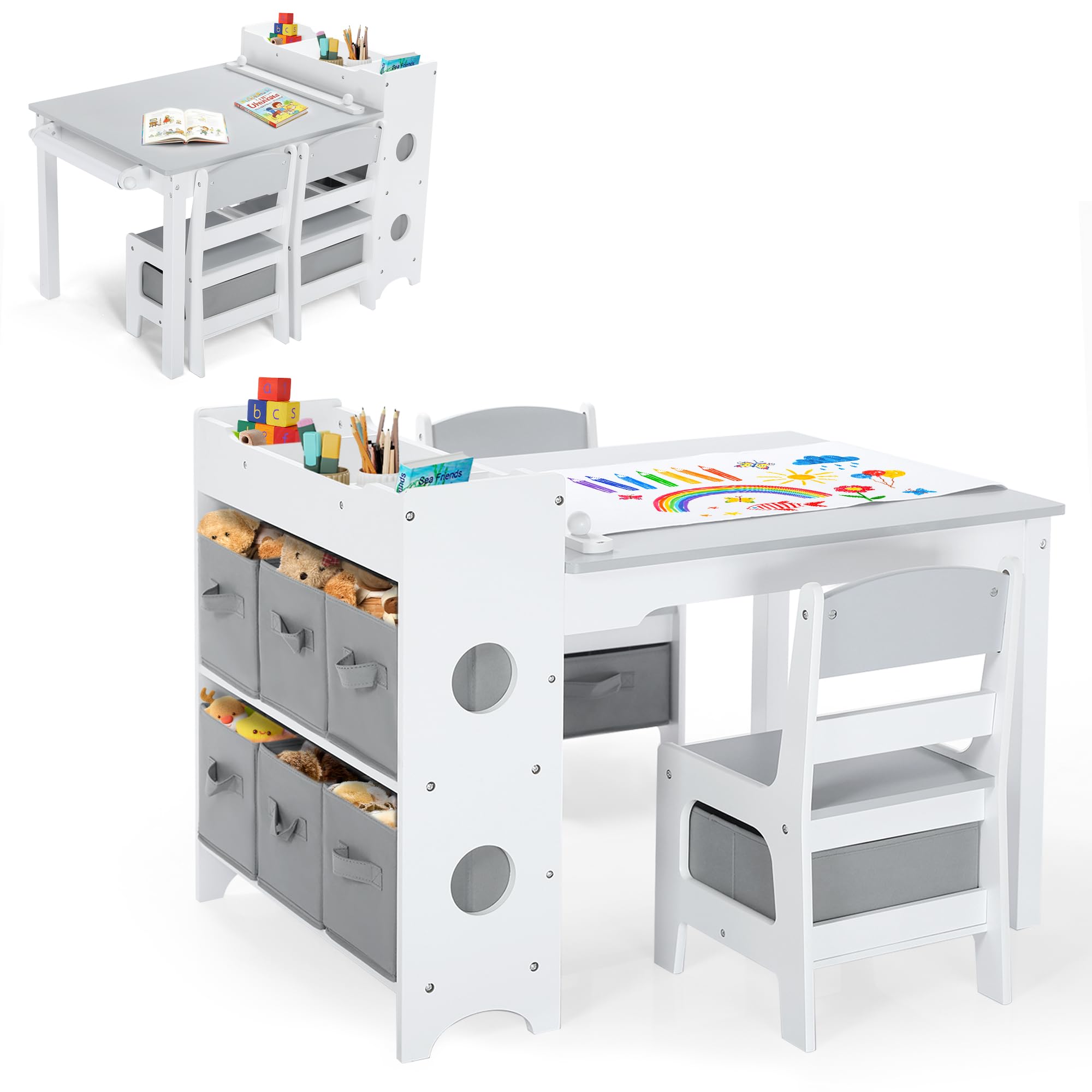 Kids Activity Table and Chair Set with Storage Bins