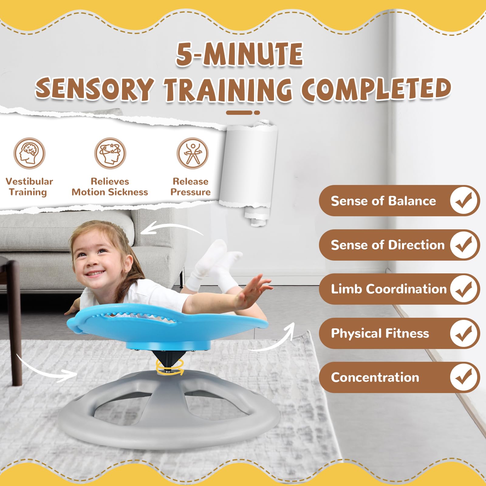 Zhenx Spinning Chair for Autistic Kids - 220lbs Capacity Sensory Swivel Seat - Sensory Toy for Teens with ADHD/Autism - Sit and Spin Calming Gift