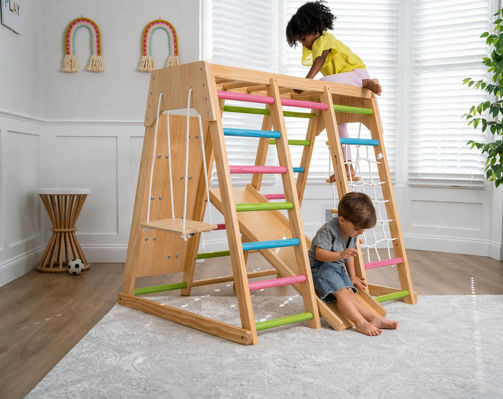 6-in-1 Wooden Indoor Playground Climber for Kids