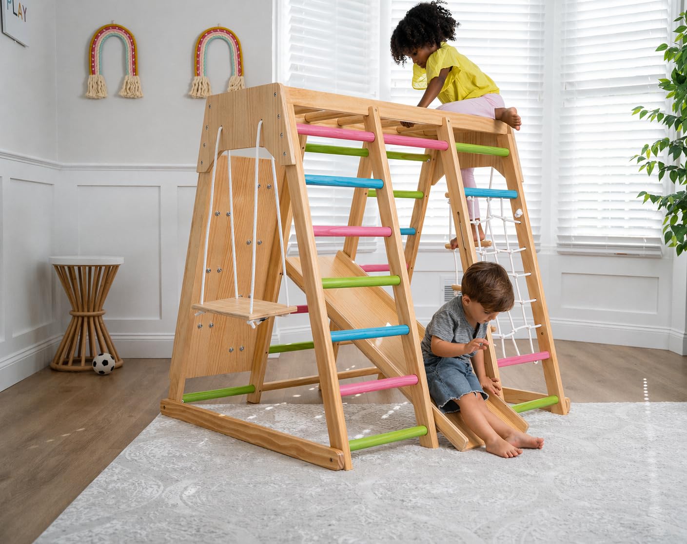 6-in-1 Wooden Indoor Playground Climber for Kids