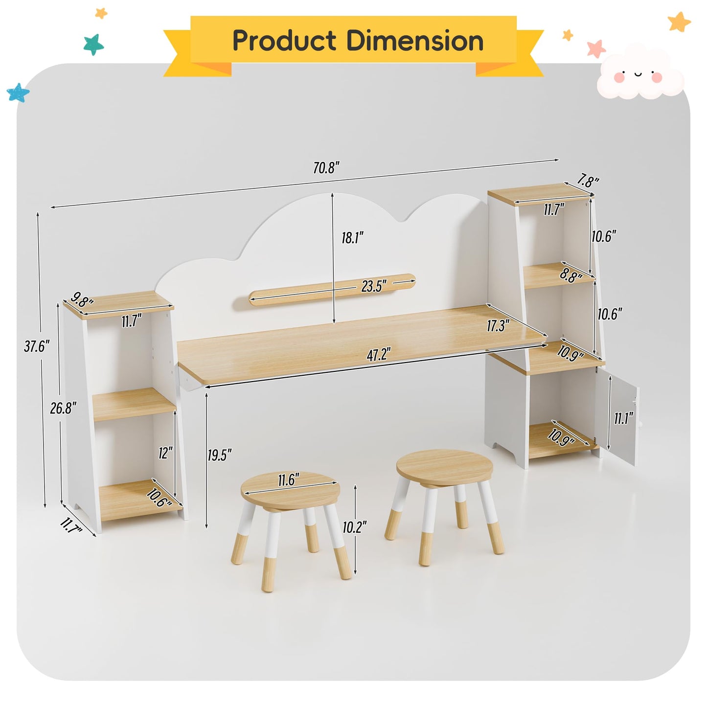 Montessori Kids Desk and Chair Set with Storage