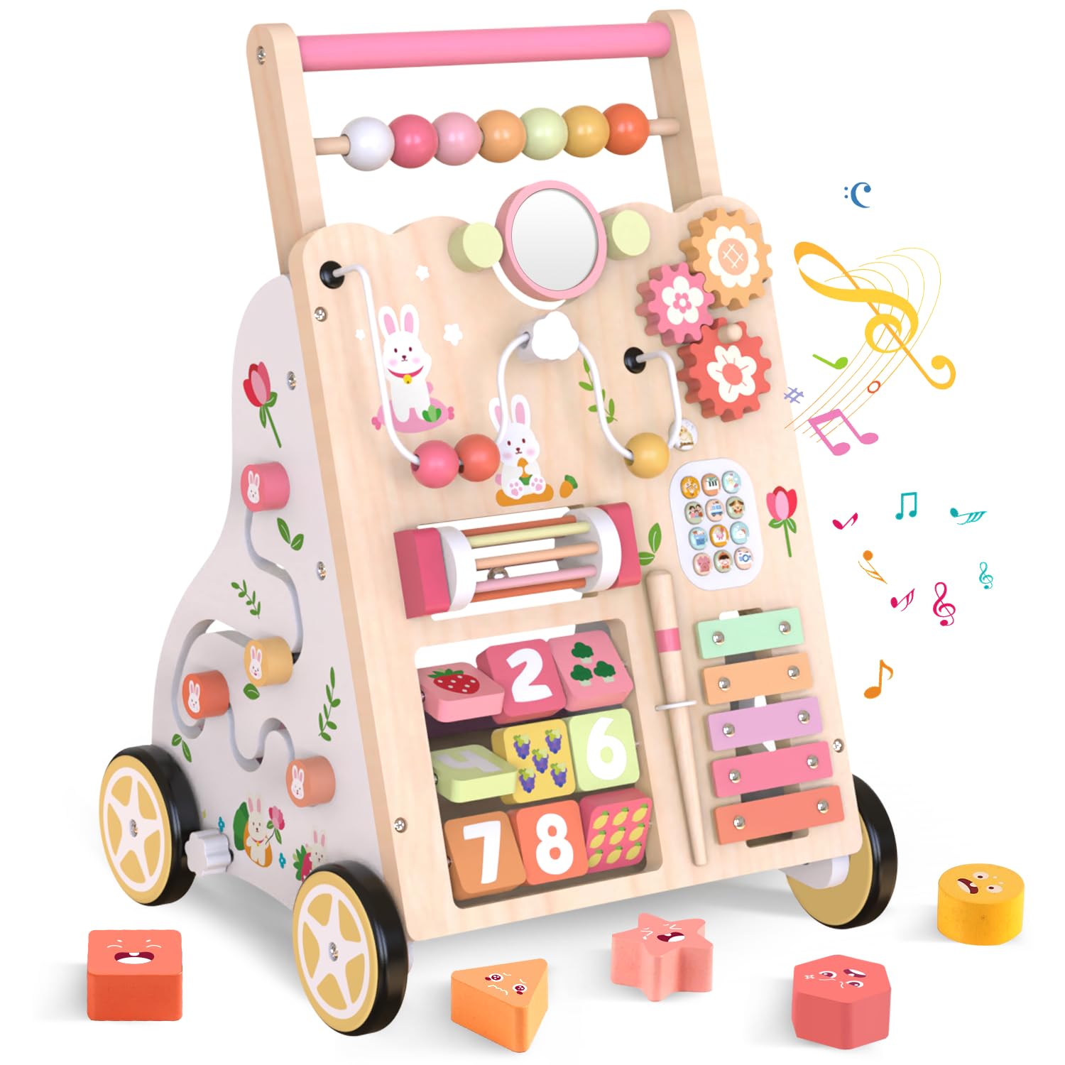 10-in-1 Montessori Wooden Baby Walker for Toddlers