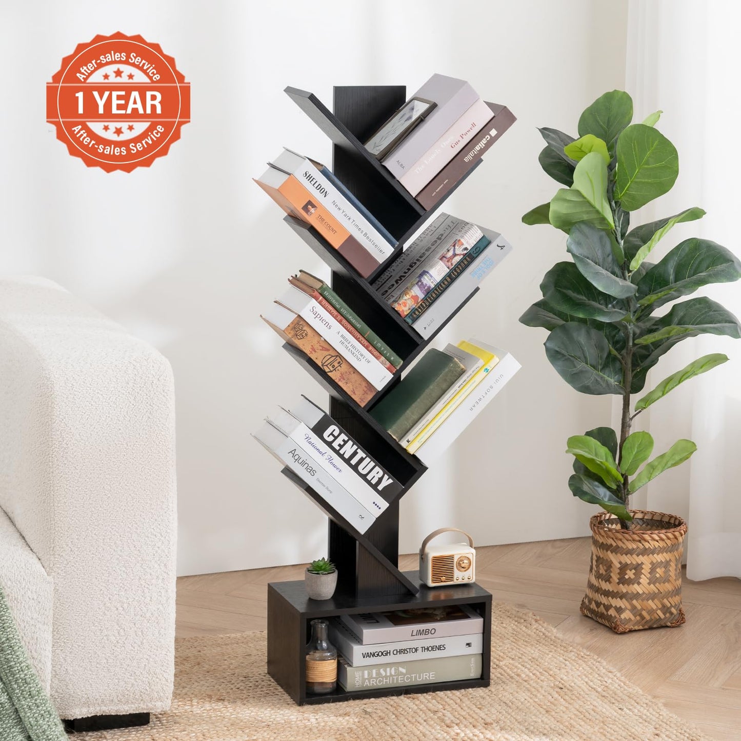 Tree Shape Kids Bookshelf with 6 Shelves