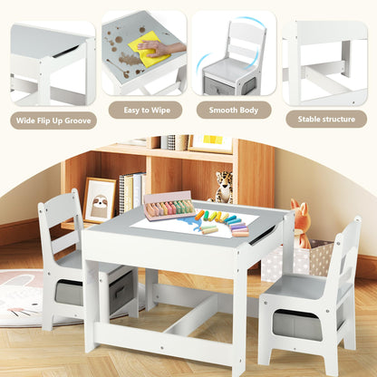 Kinder King 4 in 1 Kids Wood Table & 2 Chairs Set