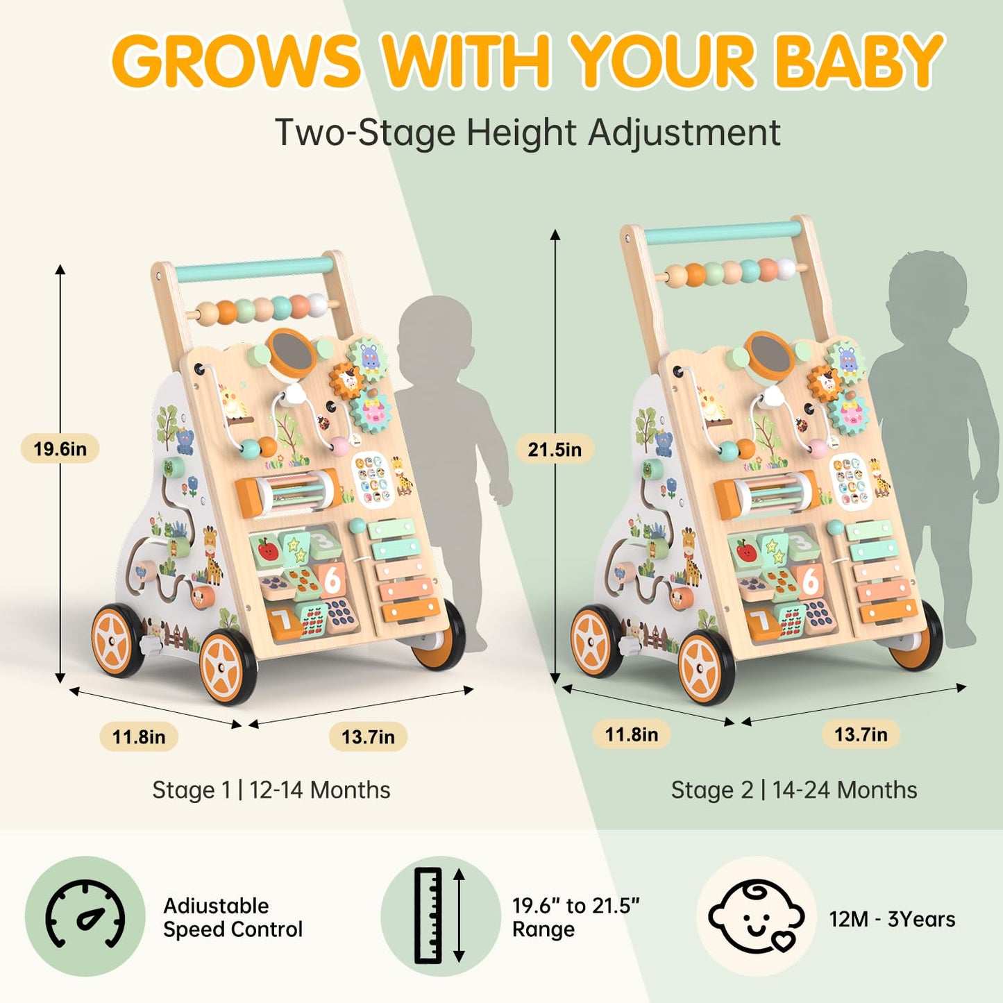 10-in-1 Montessori Wooden Baby Walker for Toddlers