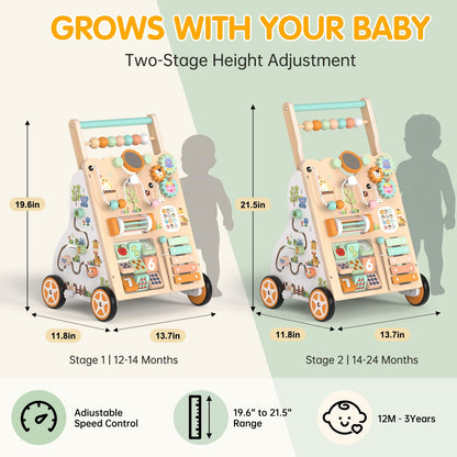 10-in-1 Montessori Wooden Baby Walker for Toddlers