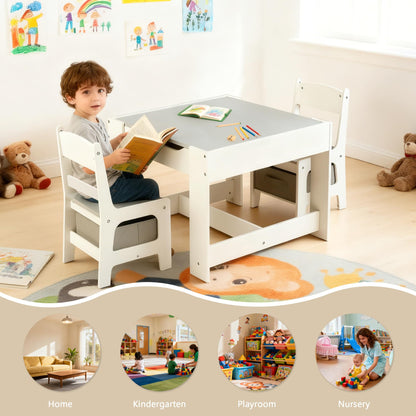 Kinder King 4 in 1 Kids Wood Table & 2 Chairs Set