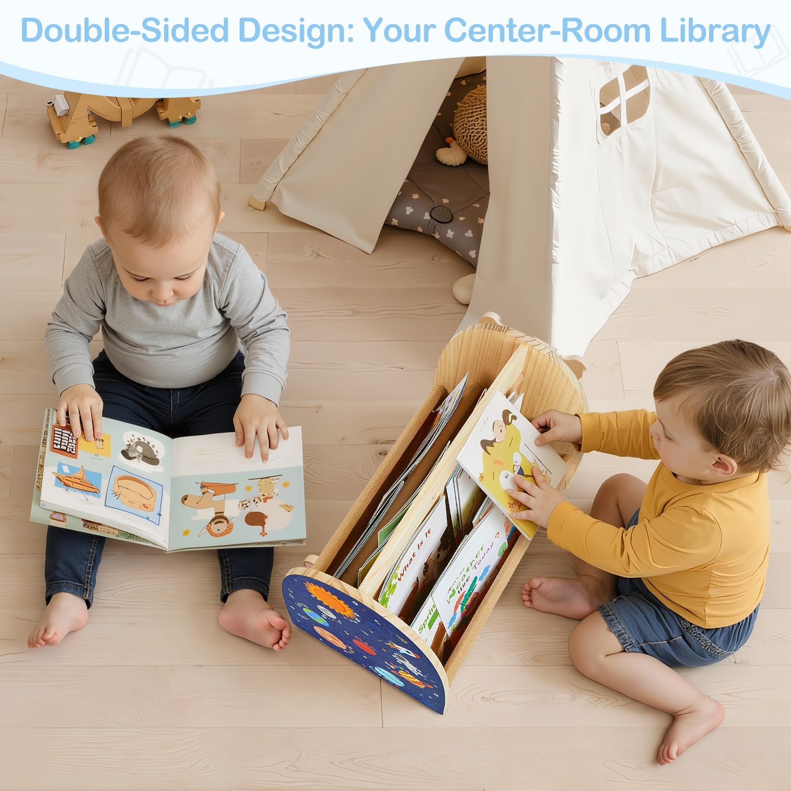 Double-Sided 4-Tier Montessori Kids Bookshelf
