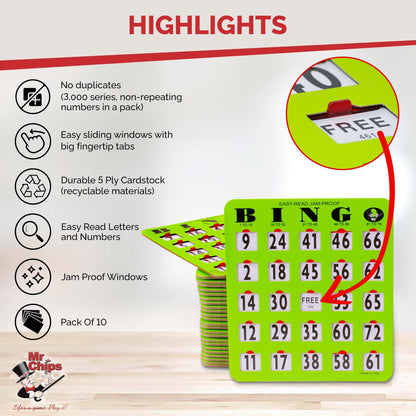 Large Print Bingo Cards with Sliding Windows